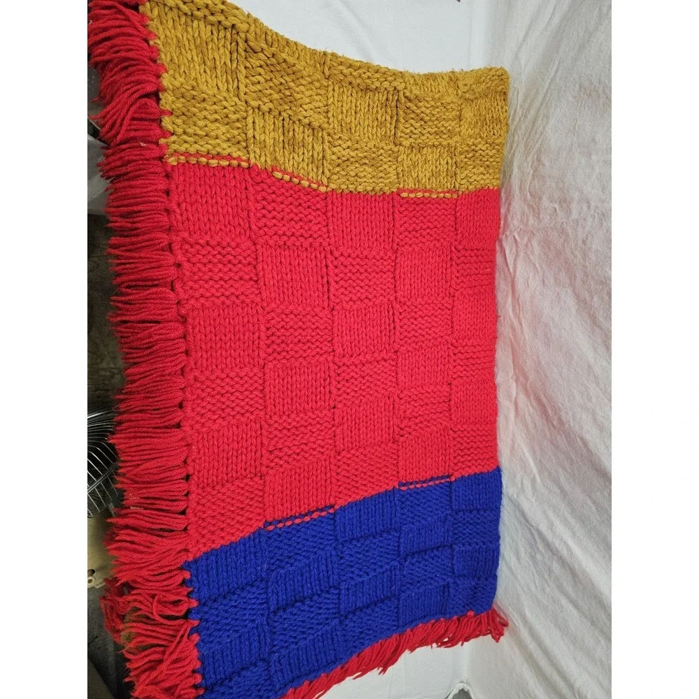 Vintage Large Colorful Crocheted Afghan Blanket Throw 67x43 Grannycore
